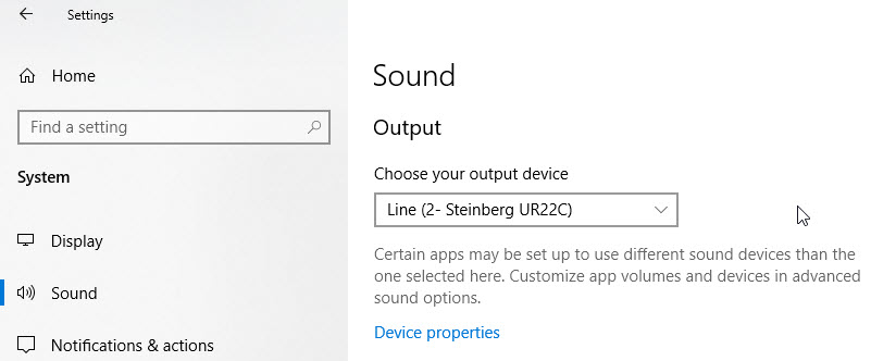 Windows 10 select sound output