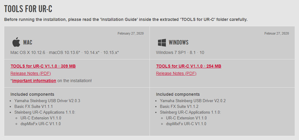 เลือก Driver UR22C ตาม OS ที่ใช้งาน