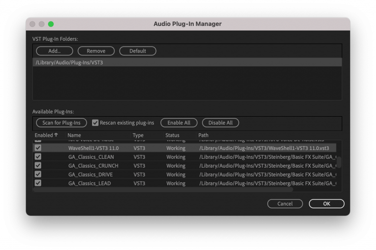 Premiere Pro Audio Plug-in Manager