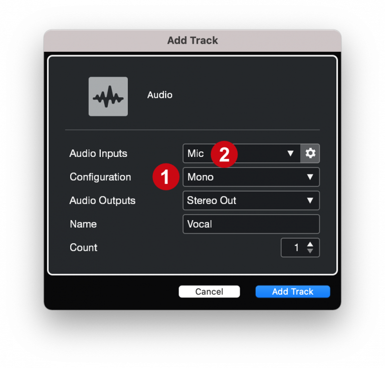 Cubase - Add mono audio track with new bus name