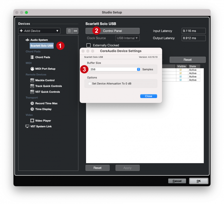 Cubase - Audio device control panel
