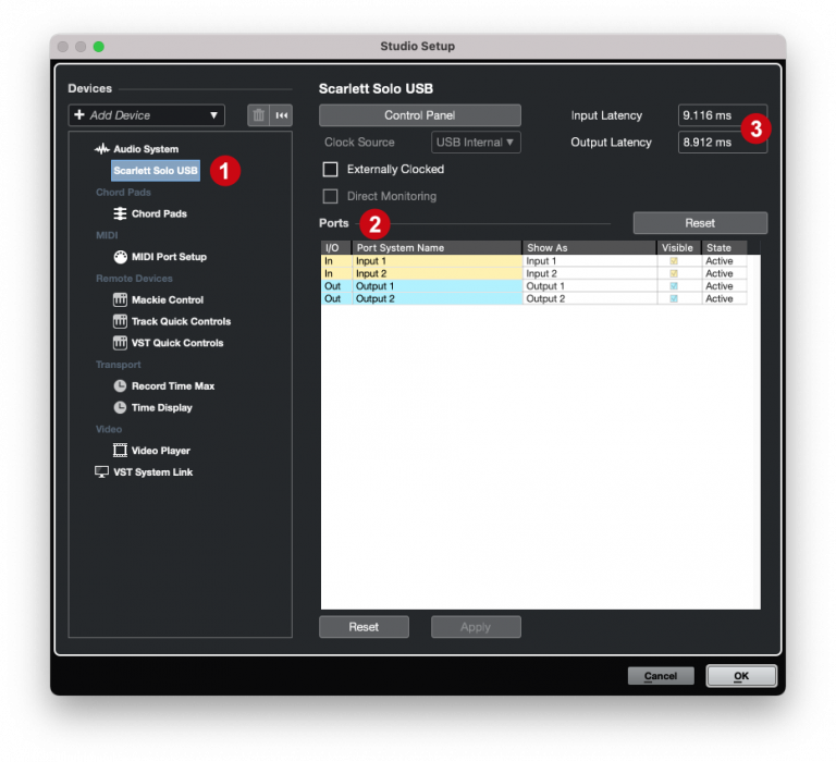 Cubase - Audio device ports