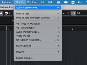 Cubase - menu studio audio connections
